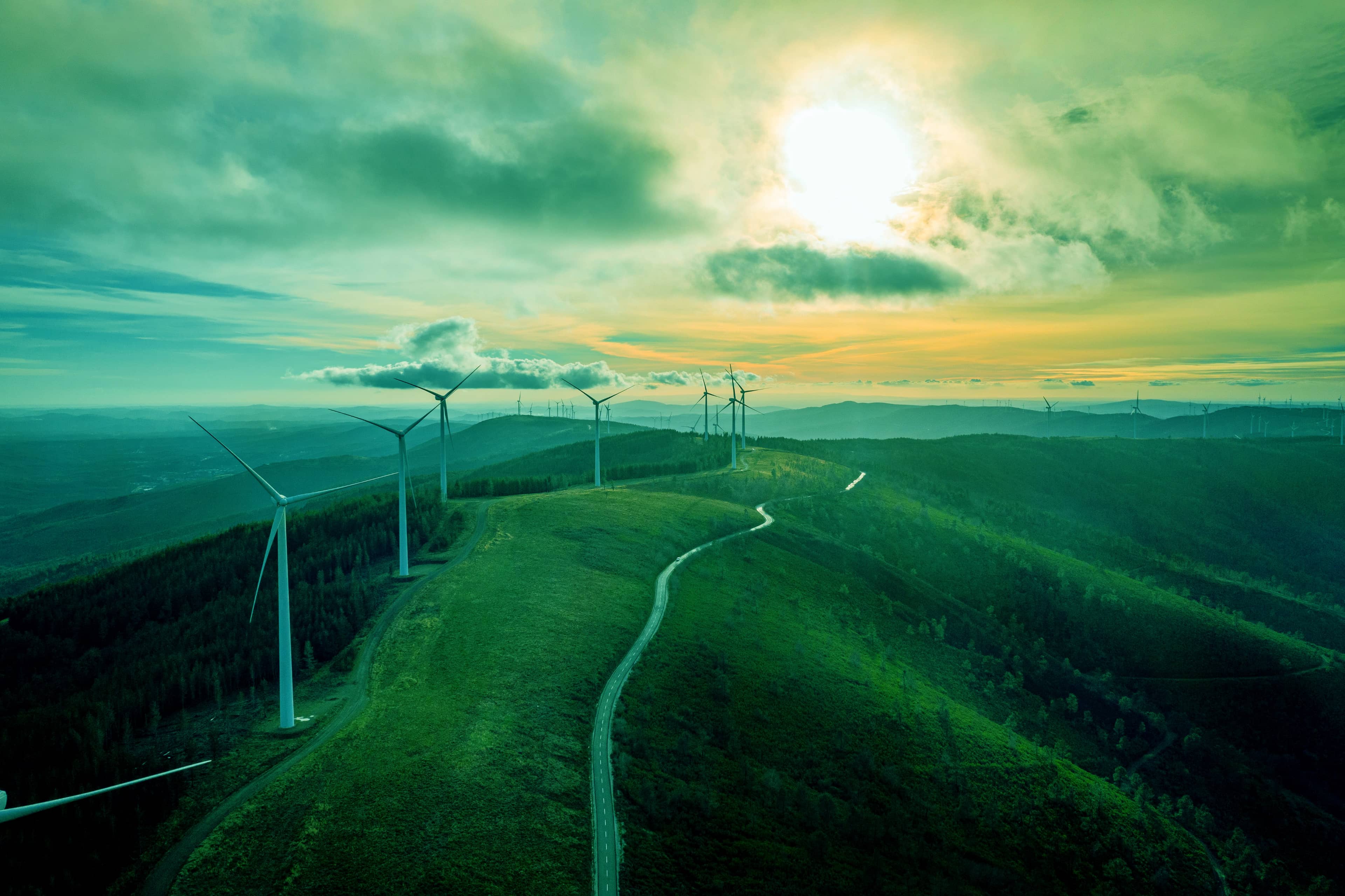 wind turbines on a hill